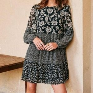 Sezane Ethiopia Dress in Black and White Patchwork